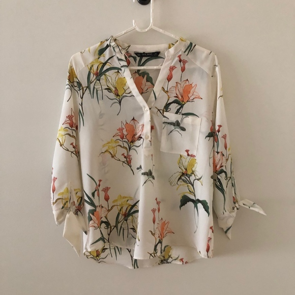 Zara Tops Zara Floral Blouse With Bows On Sleeve M Poshmark